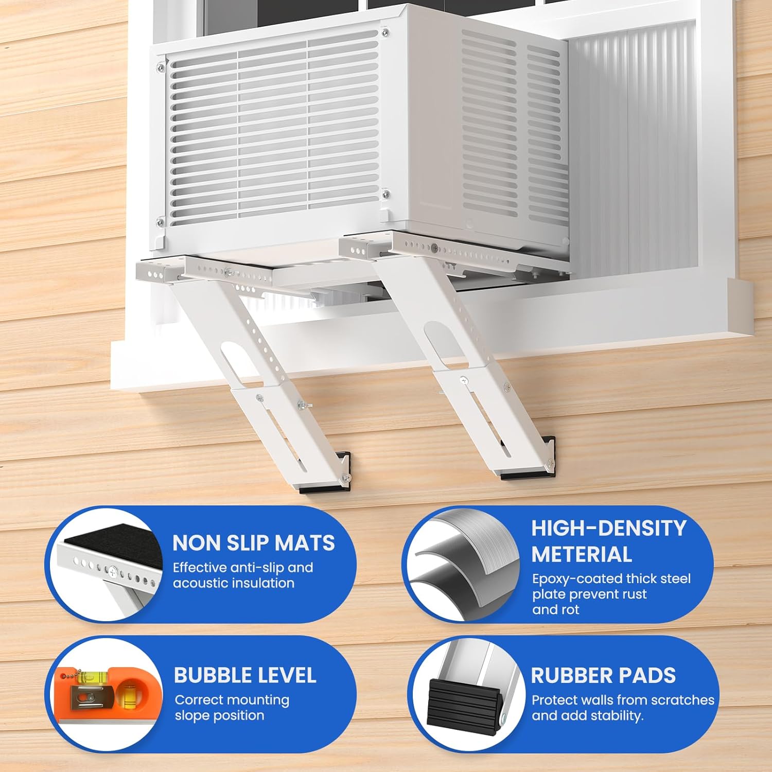 No Drill Window AC Support Bracket: Adjustable Air Conditioner Support Bracket, Heavy Duty, Fits Single & Double-Hung Windows, Universal Units for 5000-24000 BTU, Up to 350 lbs