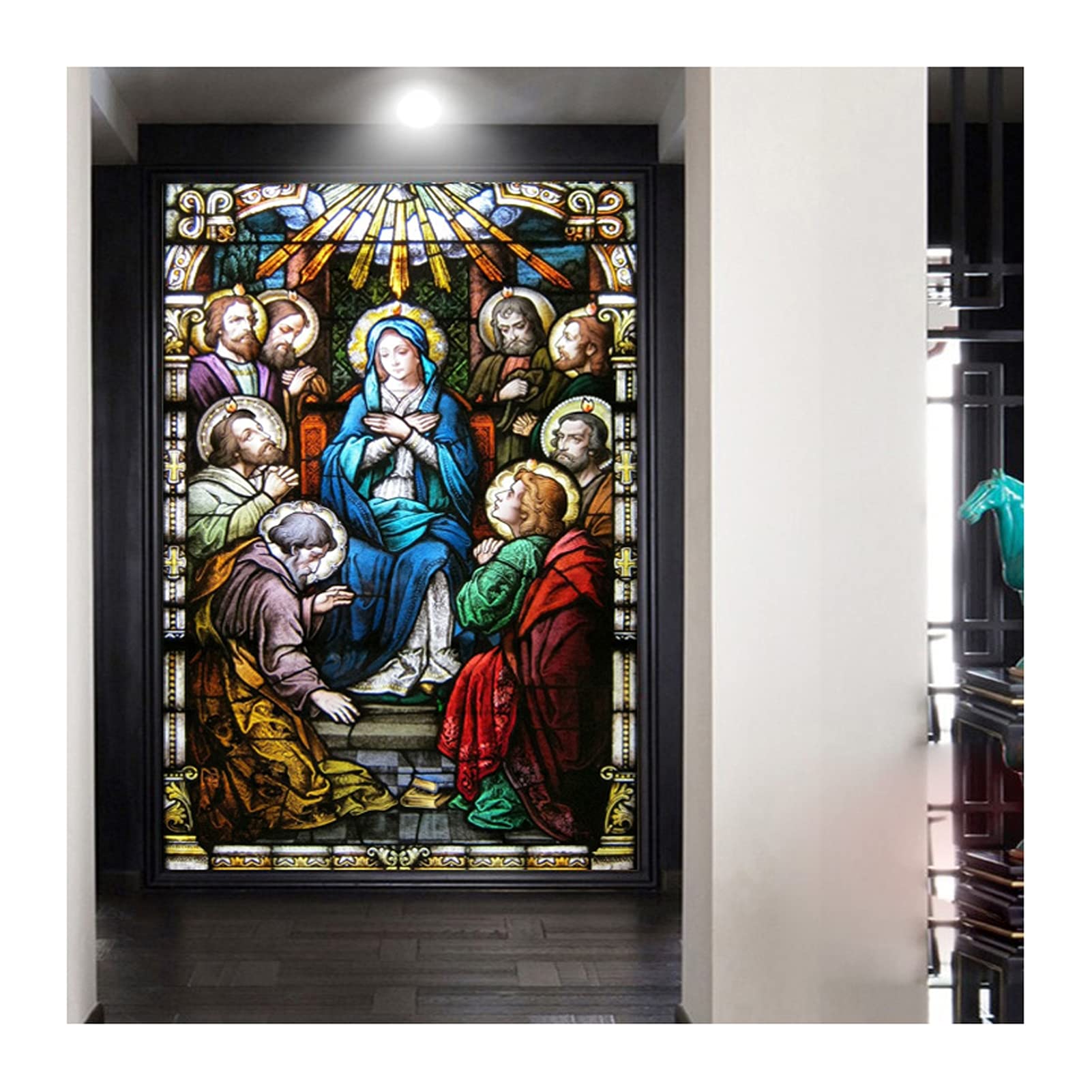 Window Film, Church Stained Glass Decorative Film Anti-UV Anti-UV Static Privacy Clings Film Jesus Religious Figures Decor,19,60x90cm