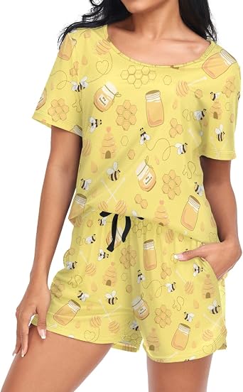 Laprad Womens Pajama Set Soft Short Sleeve 2 Piece Lounge Sets with Pockets