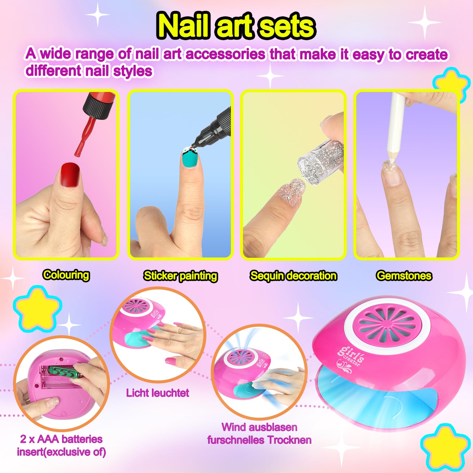 UCAMP Kit Manucure Enfant, Vernis à Ongles pour Fille, Sèche Ongles, Nail Art Jouet Cadeau pour Filles 7-12 Ans