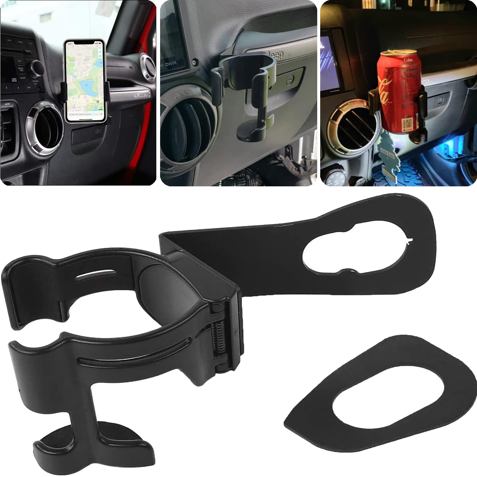 TINNYFY JK Multi-Function Drink Cup Phone Holder, 2 in 1 Bolt-on Stand Bracket Organizer, Cell Phone Mount for 2011-2018 Jeep Wrangler JK JKU 2 & 4 Door