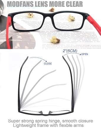 MODFANS Reading Glasses Men Women 3 Pack,Rectangular Clear Lens Comfort Spring Hinge Eyeglasses,Stylish Lightweight Plastic Readers with Pouch Black-Blue-Red