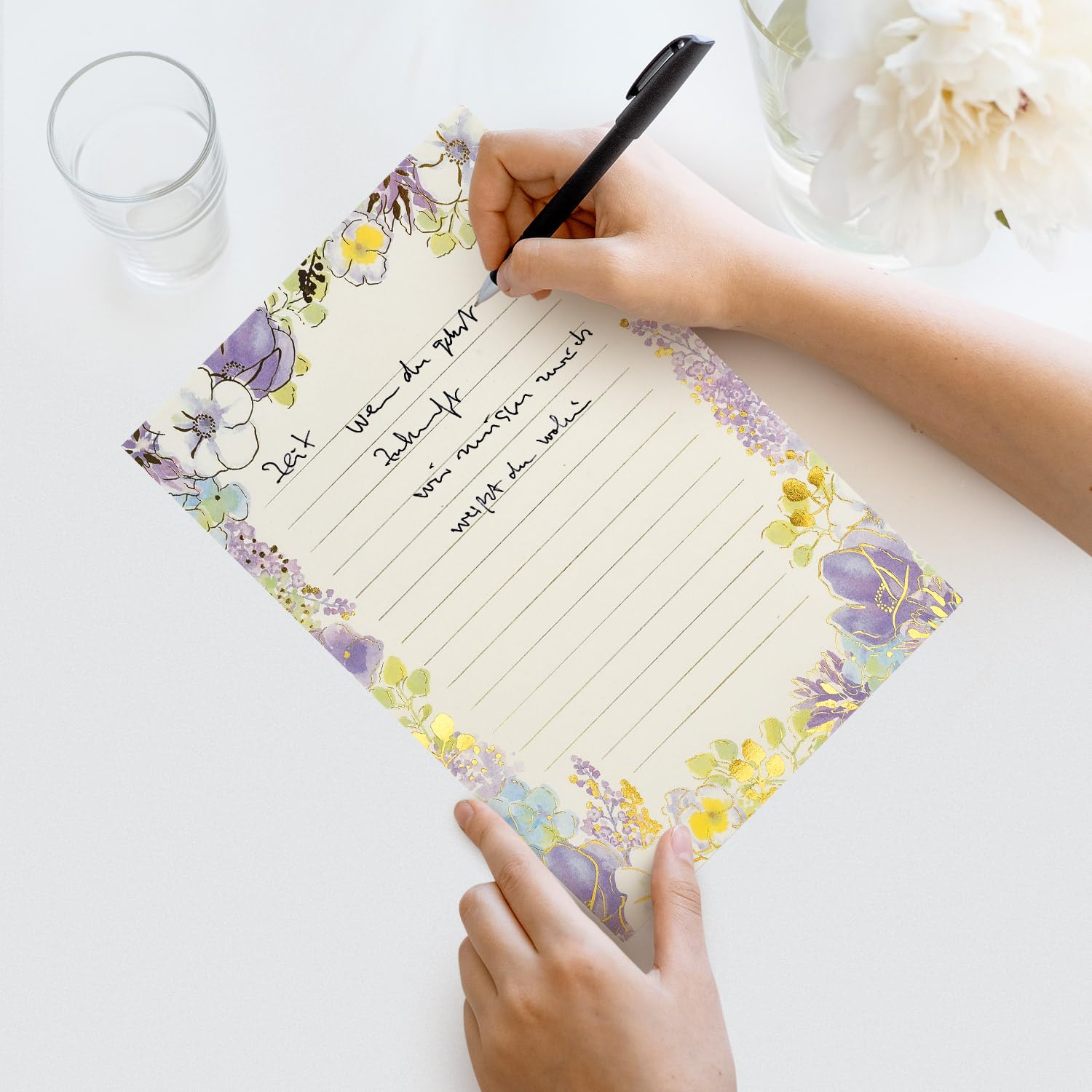 Briefpapier-Set mit 64 Blatt – A5, niedlich, farbige Goldfolie, Stempel, ausgefallenes liniertes Schreibpapier, zum Schreiben von Briefen, Sammelalben, Gedichten, Basteln, Hochzeitseinladungen,