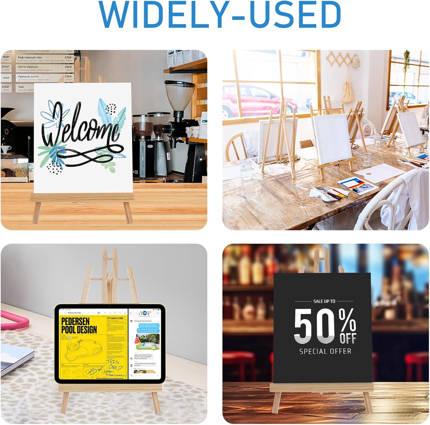 Falling in Art 16 Inch Wood Easel Stand, Tabletop Display Stand A-Frame Artist Easel for Painting Canvas, Portable Photo, Picture and Sign Holder (8 Pack) - Image 6