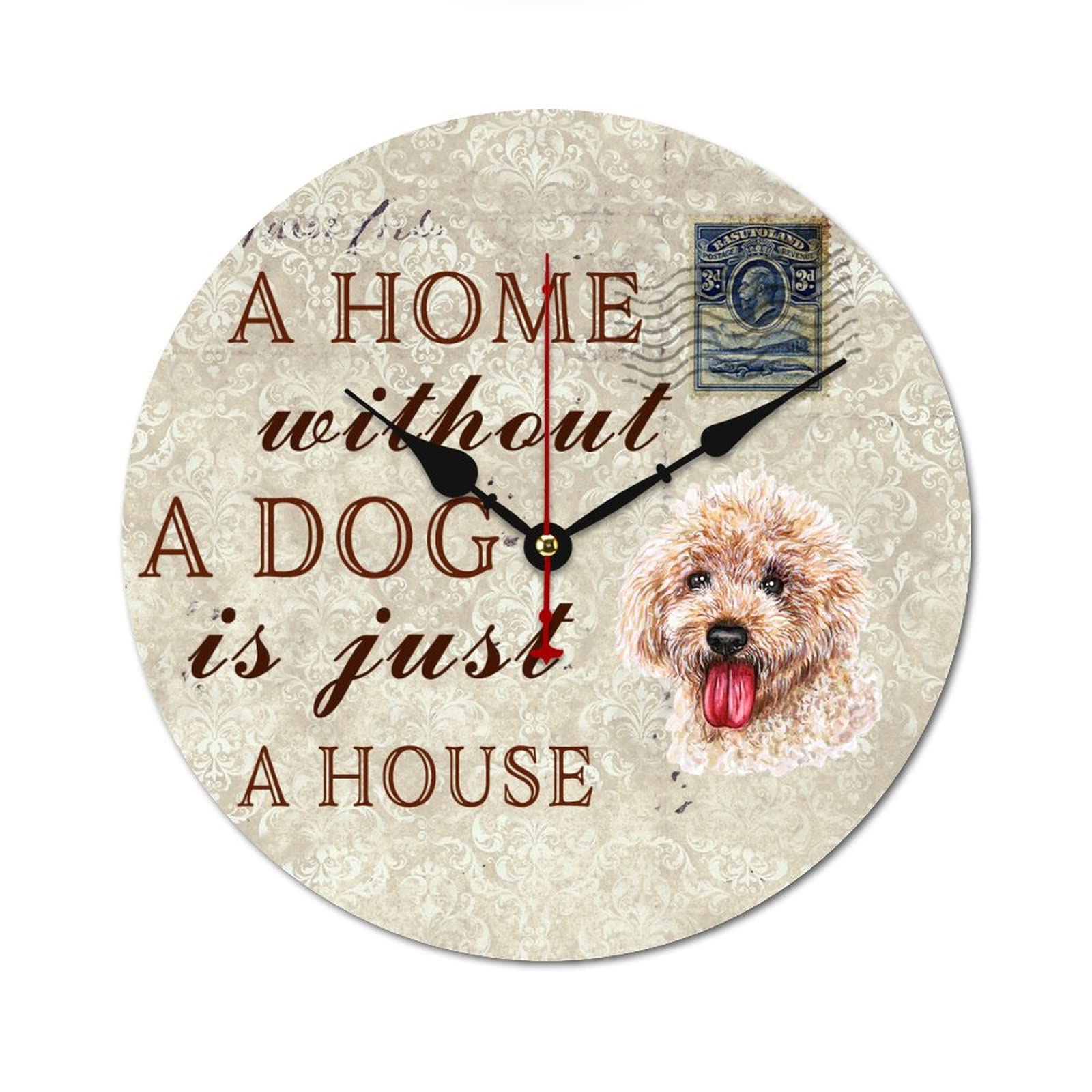 Horloge murale avec inscription chien pour décoration salon 38x38 cm