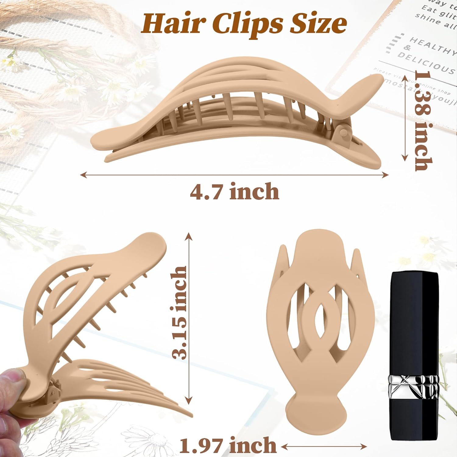 AWAYTR 6Pcs Upgrade Large Flat Hair Claw Clips for Women Girls, 5" Non-slip Duckbill Hair Clips for Long, Thick, Thin Hair, Comfortable for Driving & Lying Down (Matte (Neutral)) - Image 6