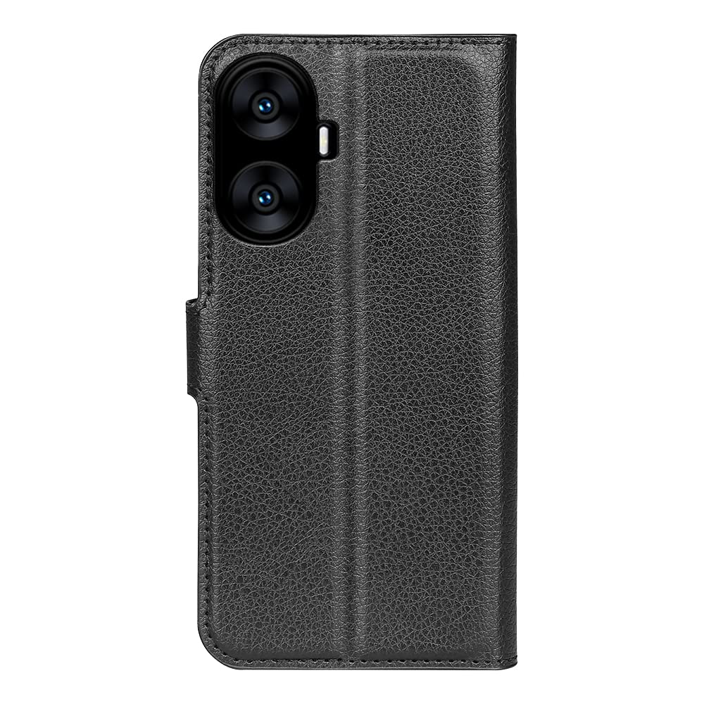 RonRun Cover A Libro Per Realme C55, Custodia In Pelle PU Con Supporto Pieghevole, 3 Slot Per Carte E Portamonete, Chiusura Magnetica, Protezione 360°, Colore Nero. - copertina