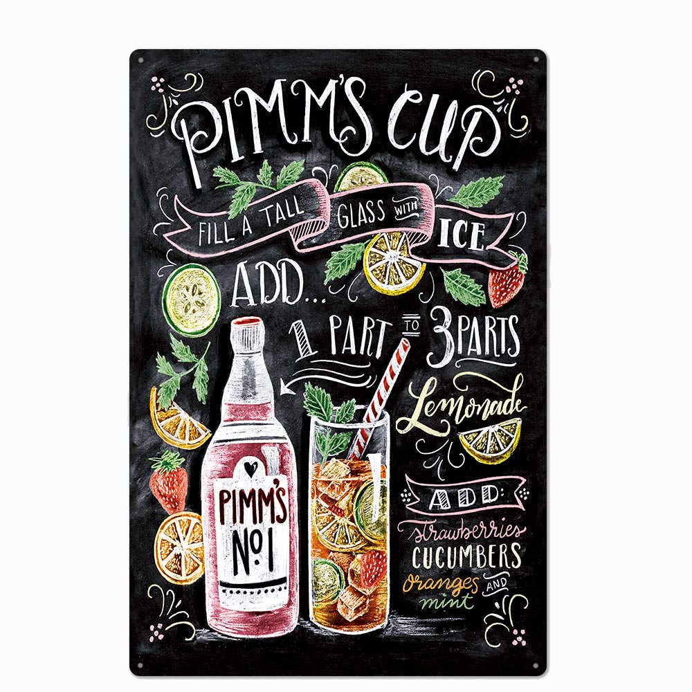 Bctxxa Metalpostera1513 Vintage Design Pimm's Cup Cocktail Recipe Tin Metal Signs Wall Art, Thick Tinplate Print Poster Wall Decoration Bar/Kitchentin Sign 8X12 Inches
