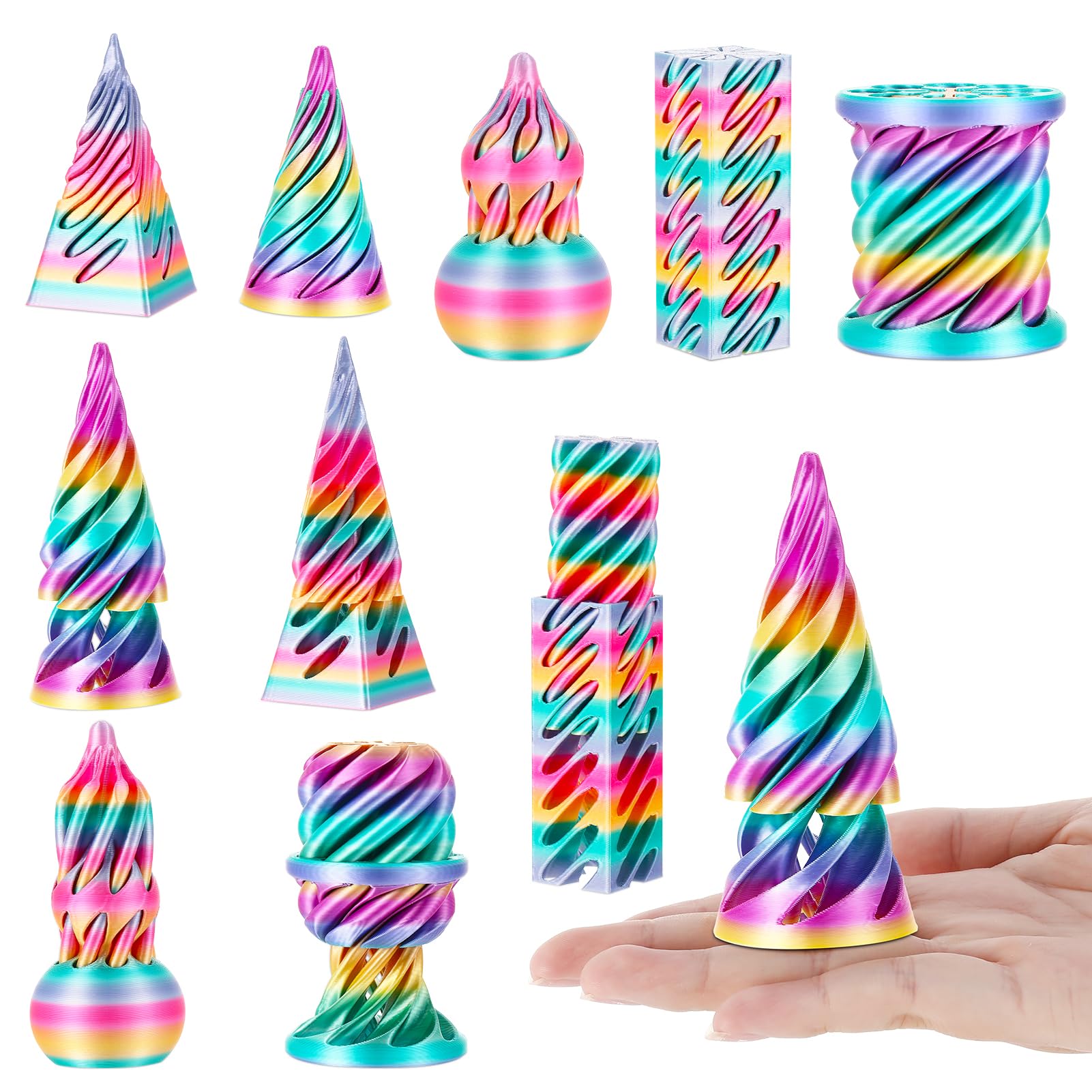GSrenyu 5 Pcs 3D Printed Spiral Cone Fidget Toy, Colorful Impossible Cone, Fun Impossible Pyramid Passthrough Sculpture, Anxiety Stress Relief Toy for Home Office Decoration and Gifts, Pink