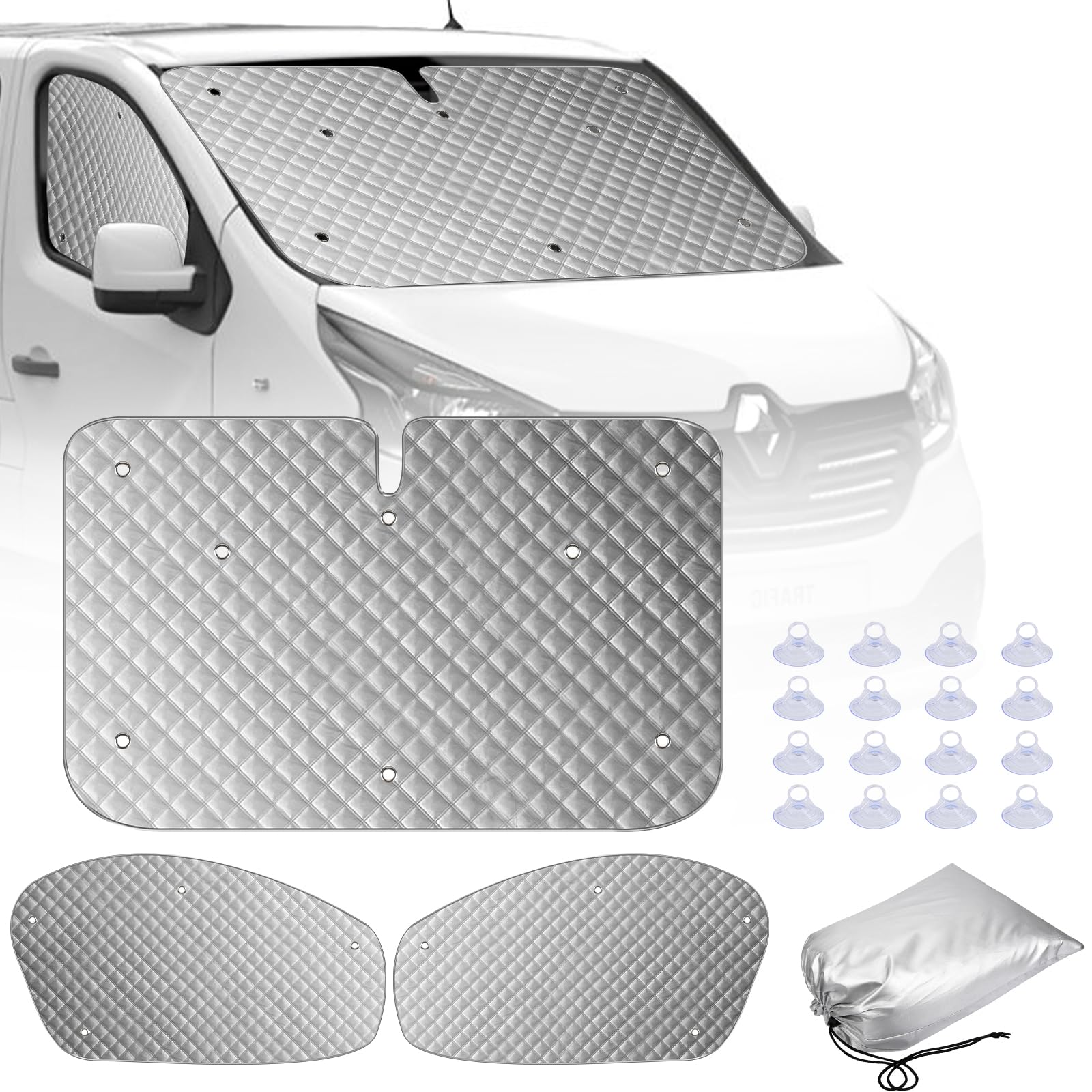 Kit de 3 stores thermiques luxueux pliants pour Renault Trafic 2015-2024 - Protection solaire d’été anti-UV et écran d’isolation d’hiver pour Vivaro NV300