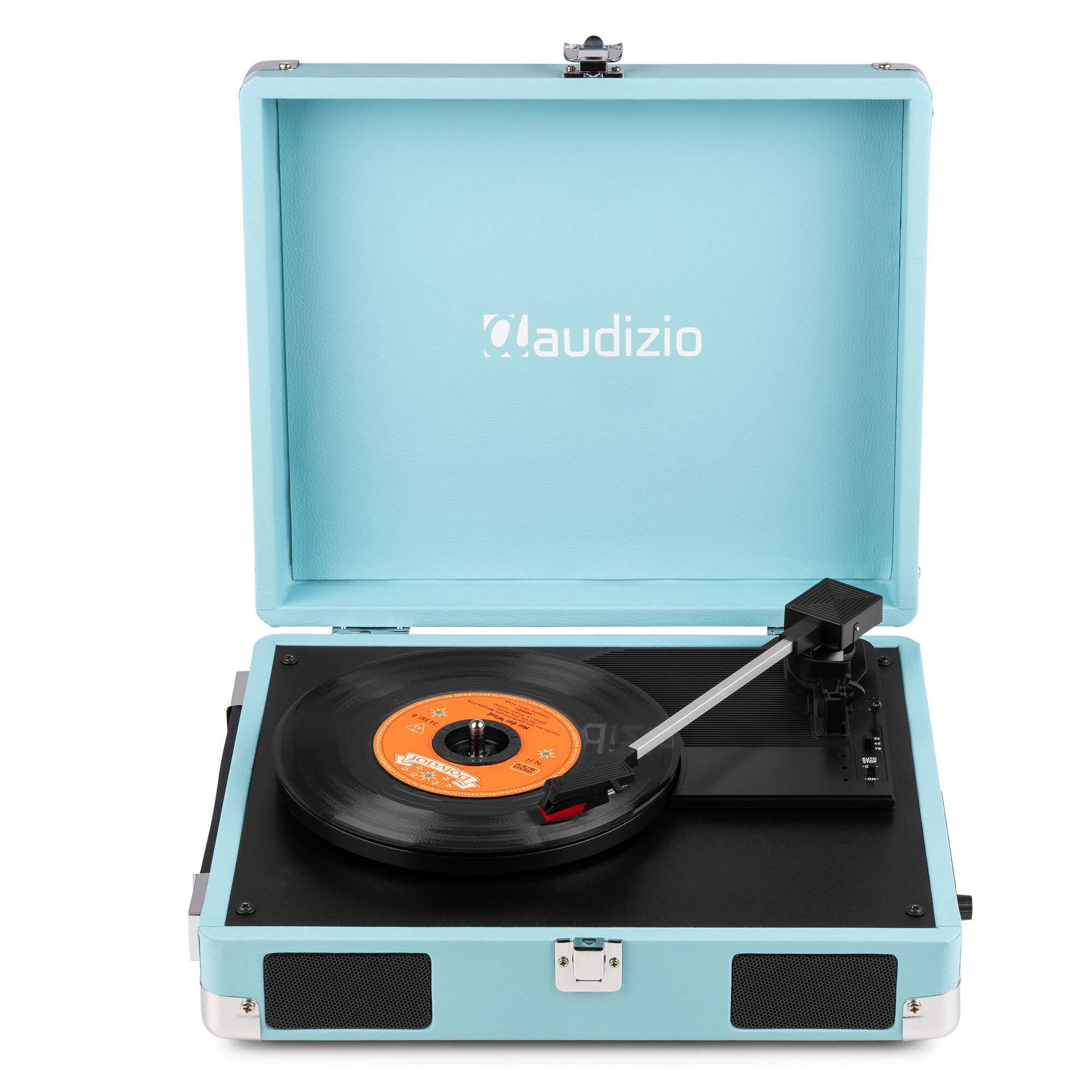 Audizio RP111BL Tocadiscos Retro en Maleta Azul con Altavoces Integrados, 3 velocidades 33/45/78 RPM, Cartucho cerámico, Salida RCA, Entrada Auriculares, portátil y Elegante