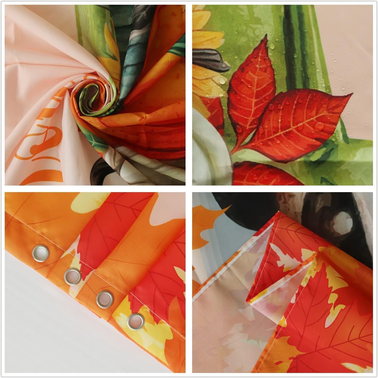 Happy Fall Shower Curtains for Thanksgiving Bathroom Decor Autumn Leaves with Plump Harvest Pumpkins Bathroom Curtains with Hooks, 60x72 Inch Waterproof Fabric