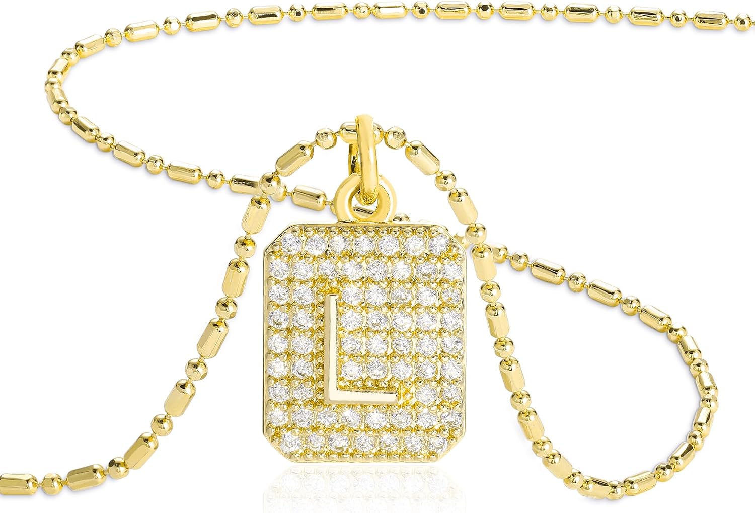 LETFLY 14K Dainty Cubic Zirconia Square A-Z Initial Necklace for Women