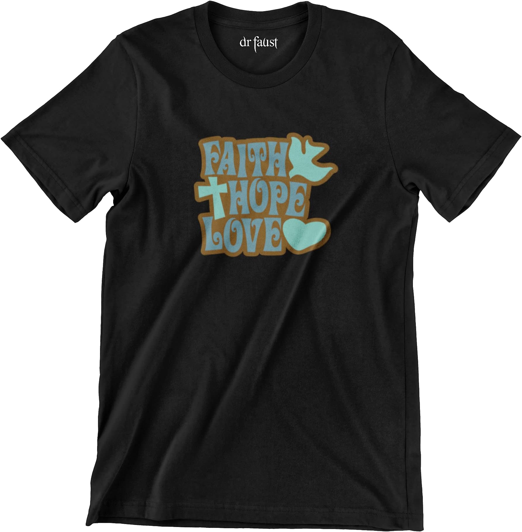 dr faustFaith Hope Love Christian Girls Fitted T-shirt Christianity Inspired Streetwear Clothing Tattoo & Skating Inspired Streetwear Clothing Hip Hop Apparel