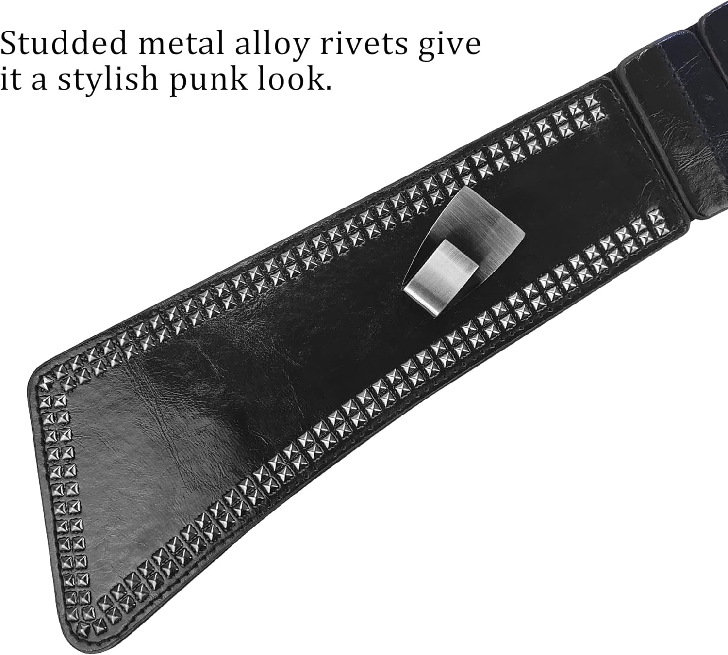 Womens Studded Belt Elastic Wide Punk Chunky Waistband for 80s Retro Dresses - Image 5