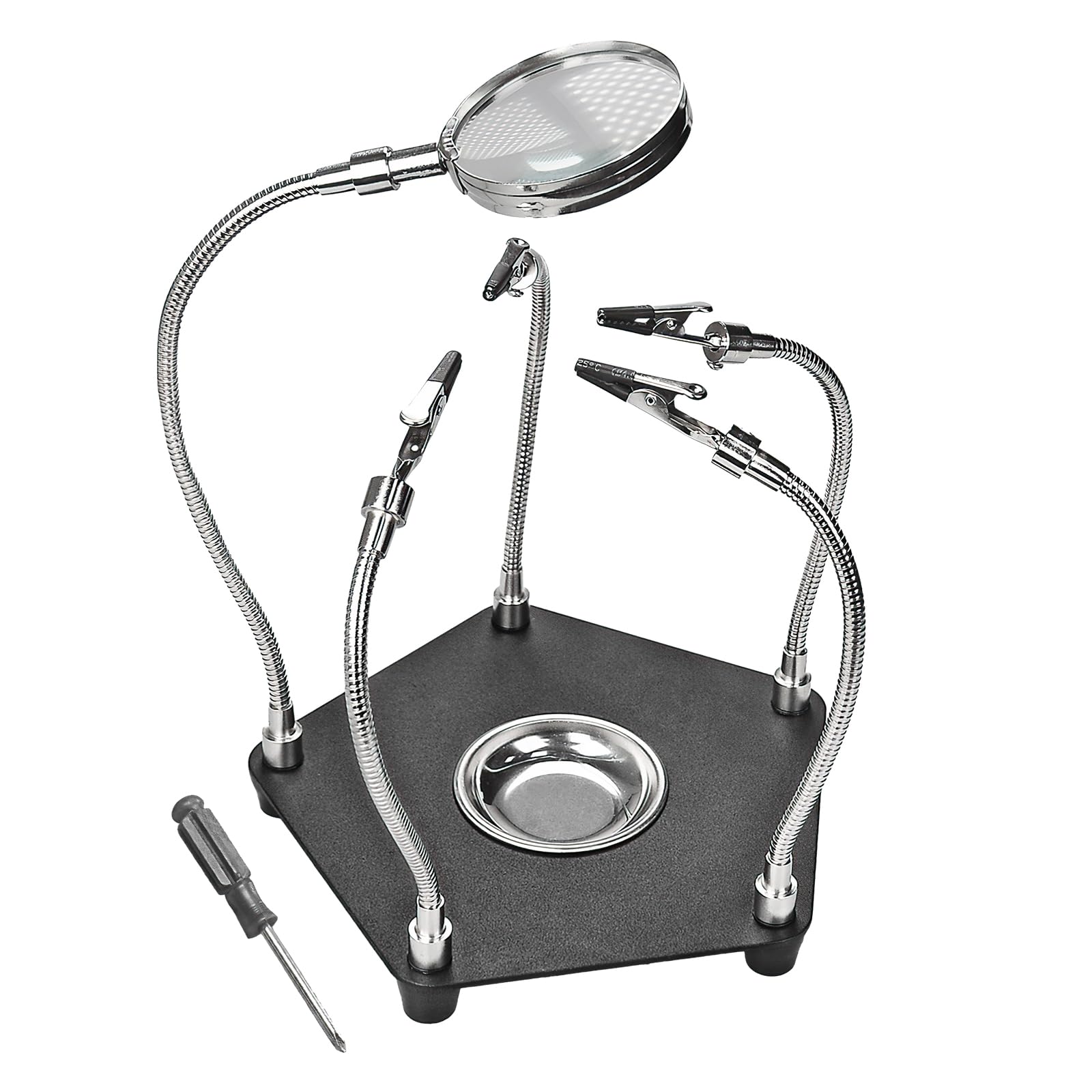 POFIBO Third Hand Soldering Station - Helping Hands Soldering, Third Hand Welding Aid with 3X Magnifying Glass and 4 Adjustable Metal Arms, Suitable for Welding Works, Electronic Maintenance Aids