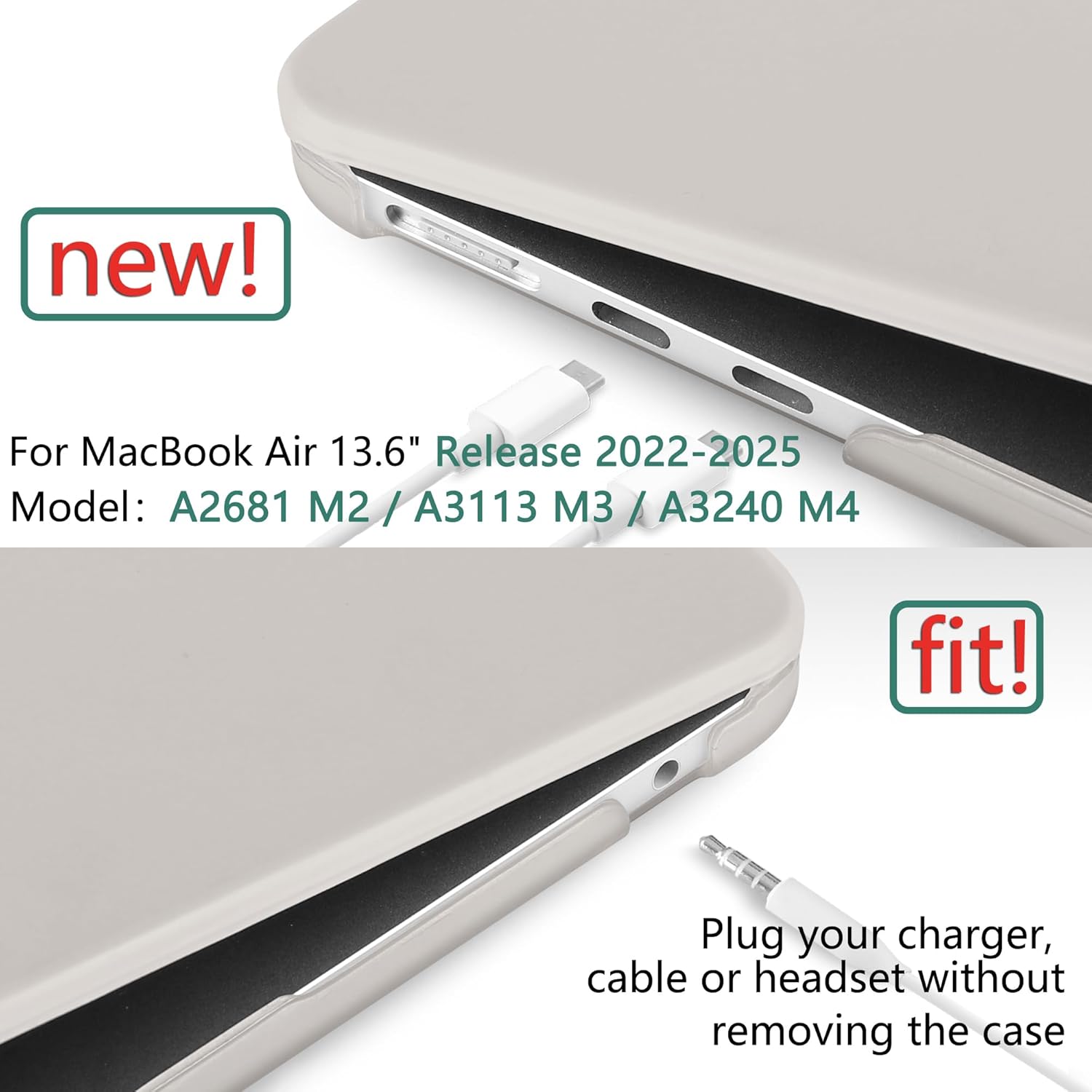 DONGKE Compatible with MacBook Air 13.6 inch Case M4 M3 M2 2025 2024 2023 2022 A3240 A3113 A2681, Plastic Hard Shell & Keyboard Cover for MacBook Air M4 13 inch Case, Cream Stone - Image 2