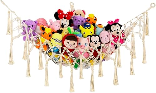 Red o Hamaca para Animales de Peluche - Almacenamiento de Juguetes de Macramé, Organizador de Peluche, Red Colgante de Esquina, Guardería Bohemia