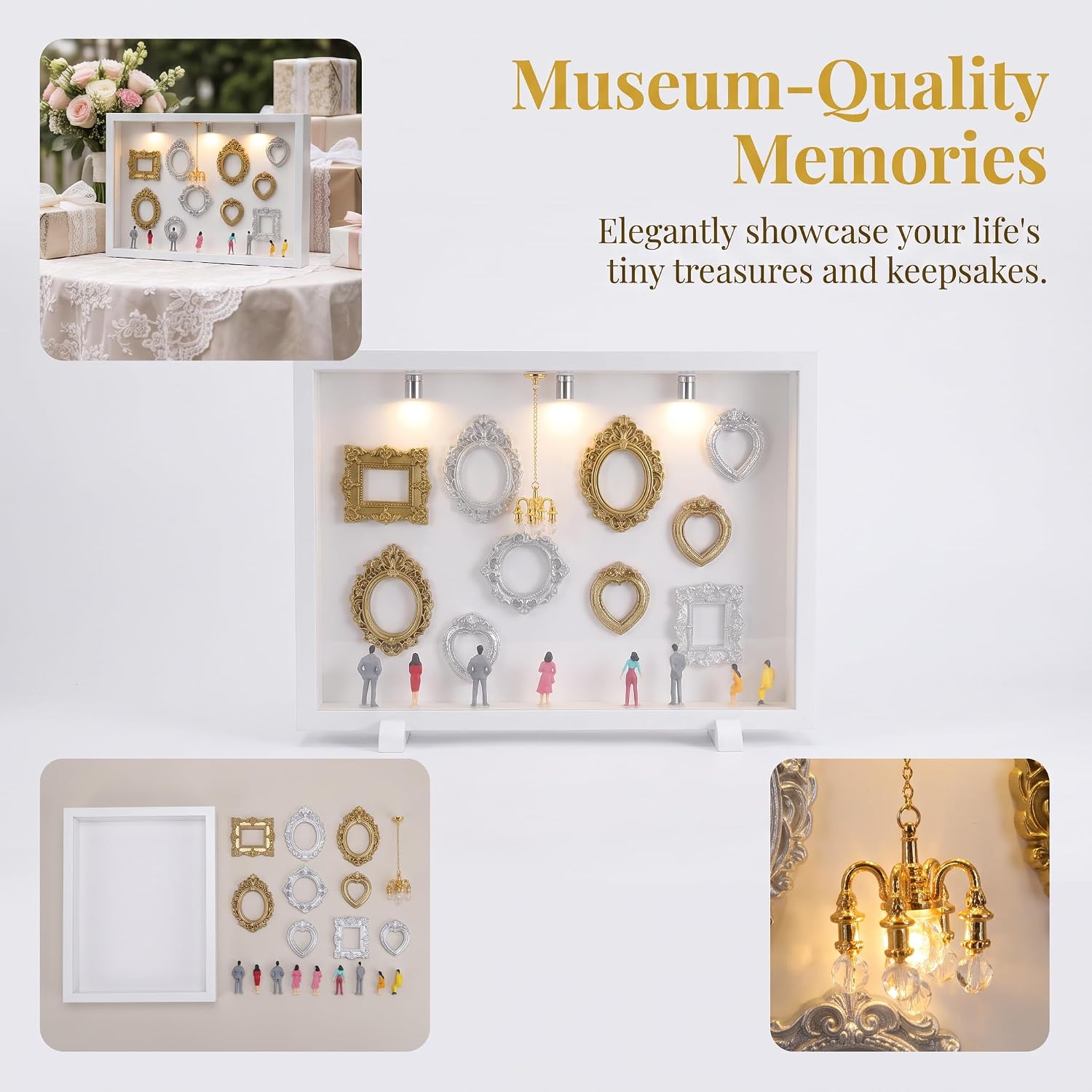 Cabilock DIY Museum Shadow Box Kit, 10 Mini Frames, 8 Figures, White
