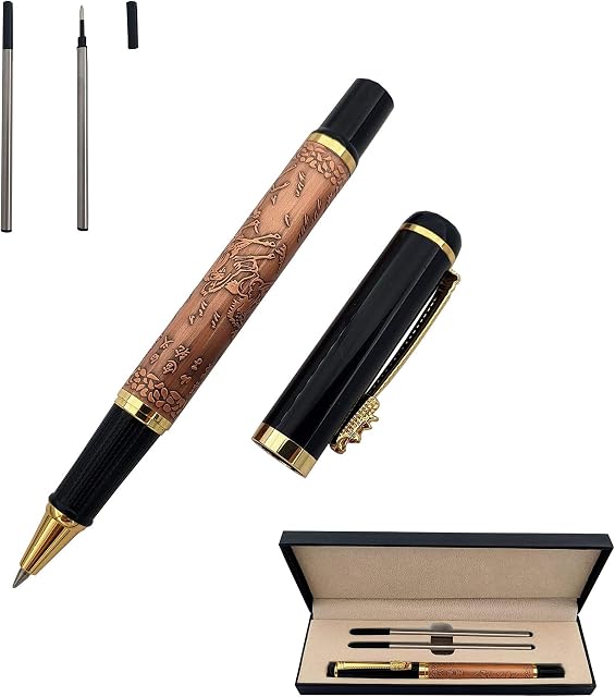 Accod Metal Rollerball Pen Business Signature Pen Fluent Writing Pen with Two 0.5mm Replacement Black Refills Gift Pen Premium Gift Box (Red)