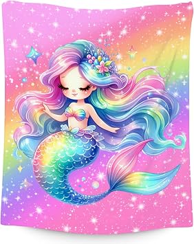 Blanket for Girls, Mermaid Blankets Gifts for Kids Toddlers, 30"x40"Rainbow Fleece Small Throws for Chair