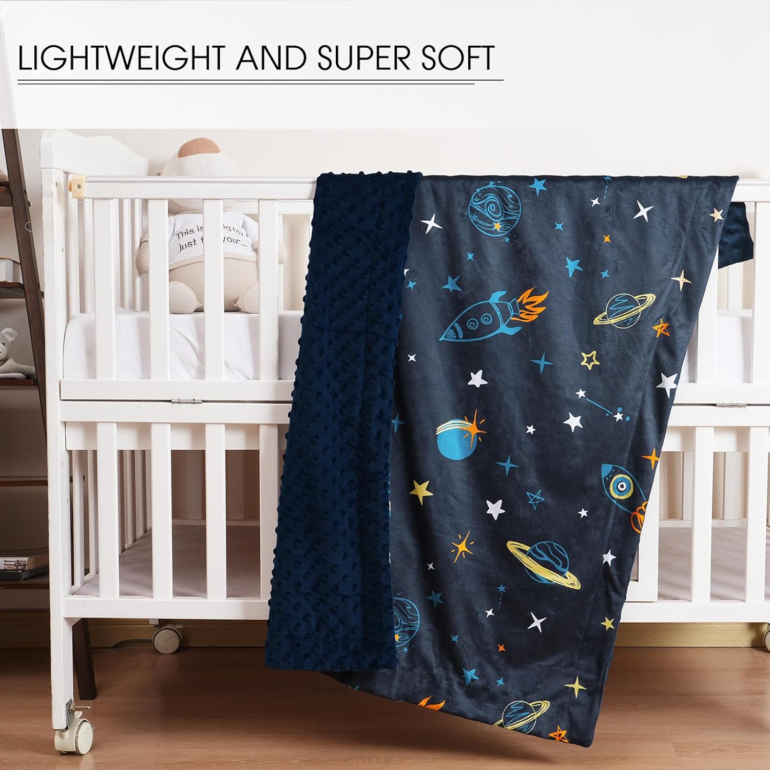 david's kids Micro Fleece Minky Baby Blanket for Boys with Double Layer and Soothing Raised Dots, Breathable and Soft Lightweight Receiving Blanket for Newborns, 50x60 Inches, Space