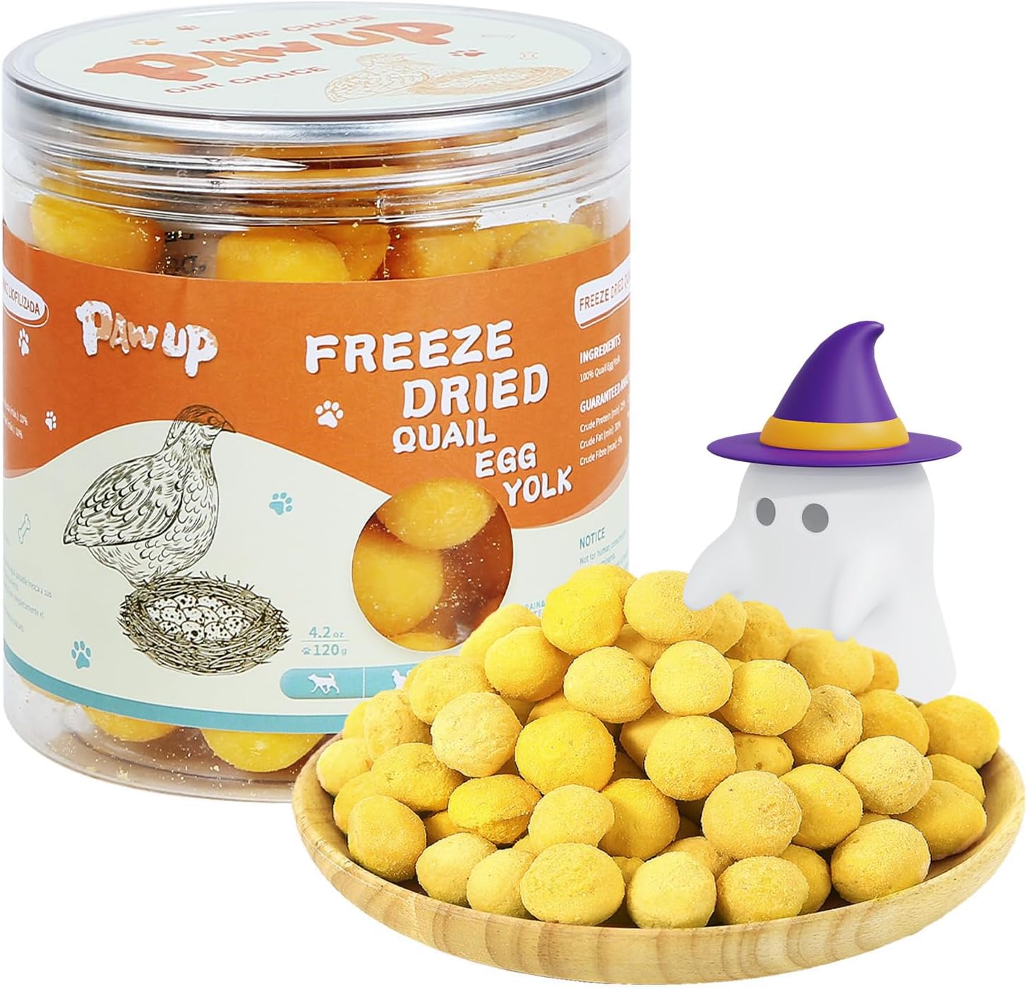 PAWUP Freeze Dried Quail Egg Yolk Pet Treats, Freeze-Dried Pet Food for Dogs, Cats, Pure Fresh Ingredient, 4.2 oz, Rawhide Free, Gluten&Grain Free