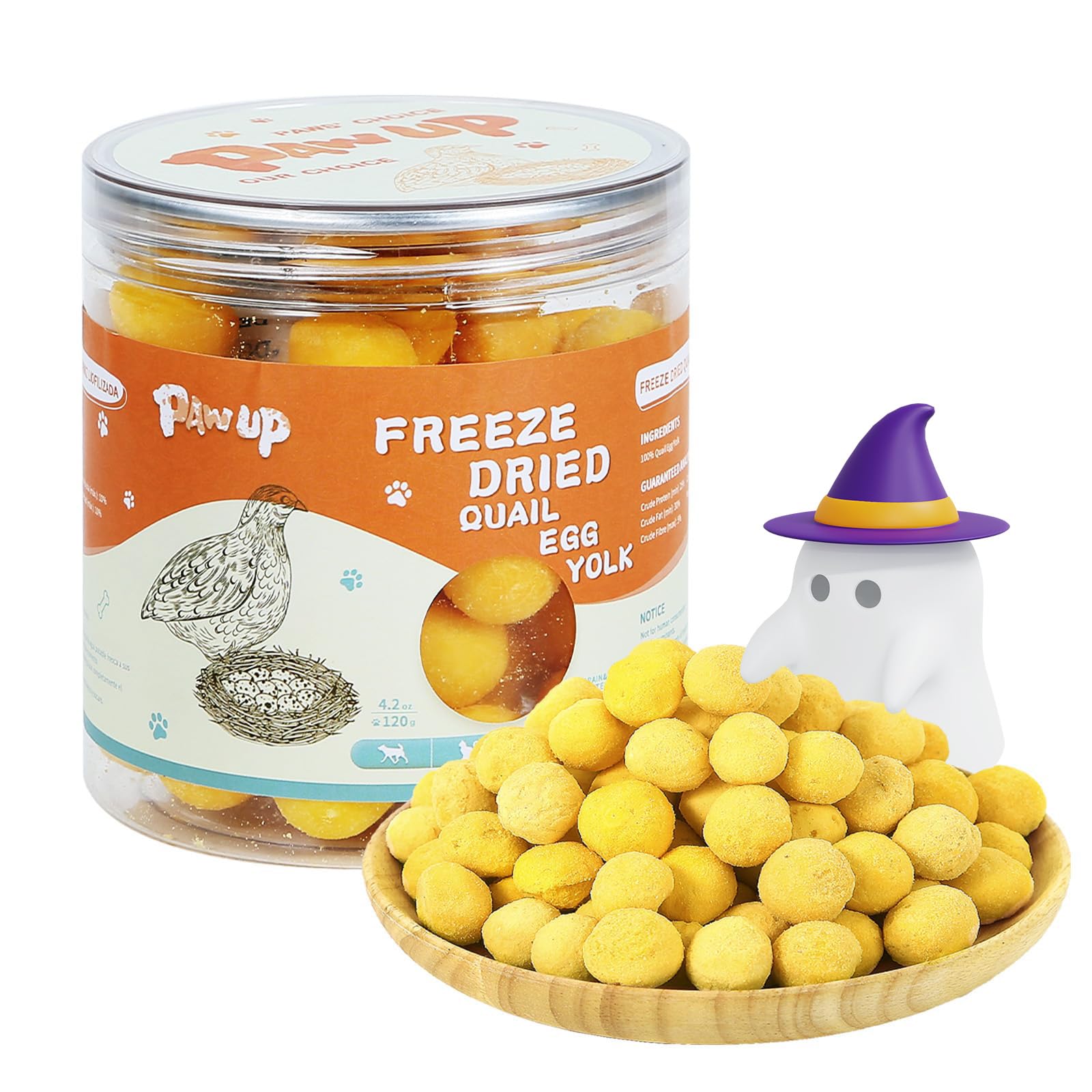 PAWUP Freeze Dried Quail Egg Yolk Pet Treats, Freeze-Dried Pet Food for Dogs, Cats, Pure Fresh Ingredient, 4.2 oz, Rawhide Free, Gluten&Grain Free