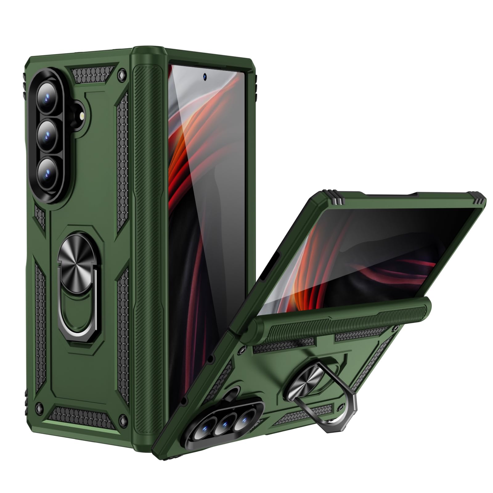 Coque Z Fold 7 Asuwish rigide solide et étui de protection vert militaire - 8