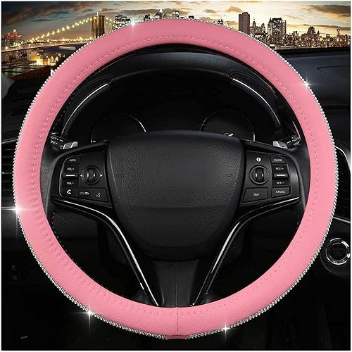 Miniatura 2 de Funda de volante de piel de 15 pulgadas para mujer, con diamantes de imitación, se adapta a la mayoría de automóviles, SUV, camiones, minivans,