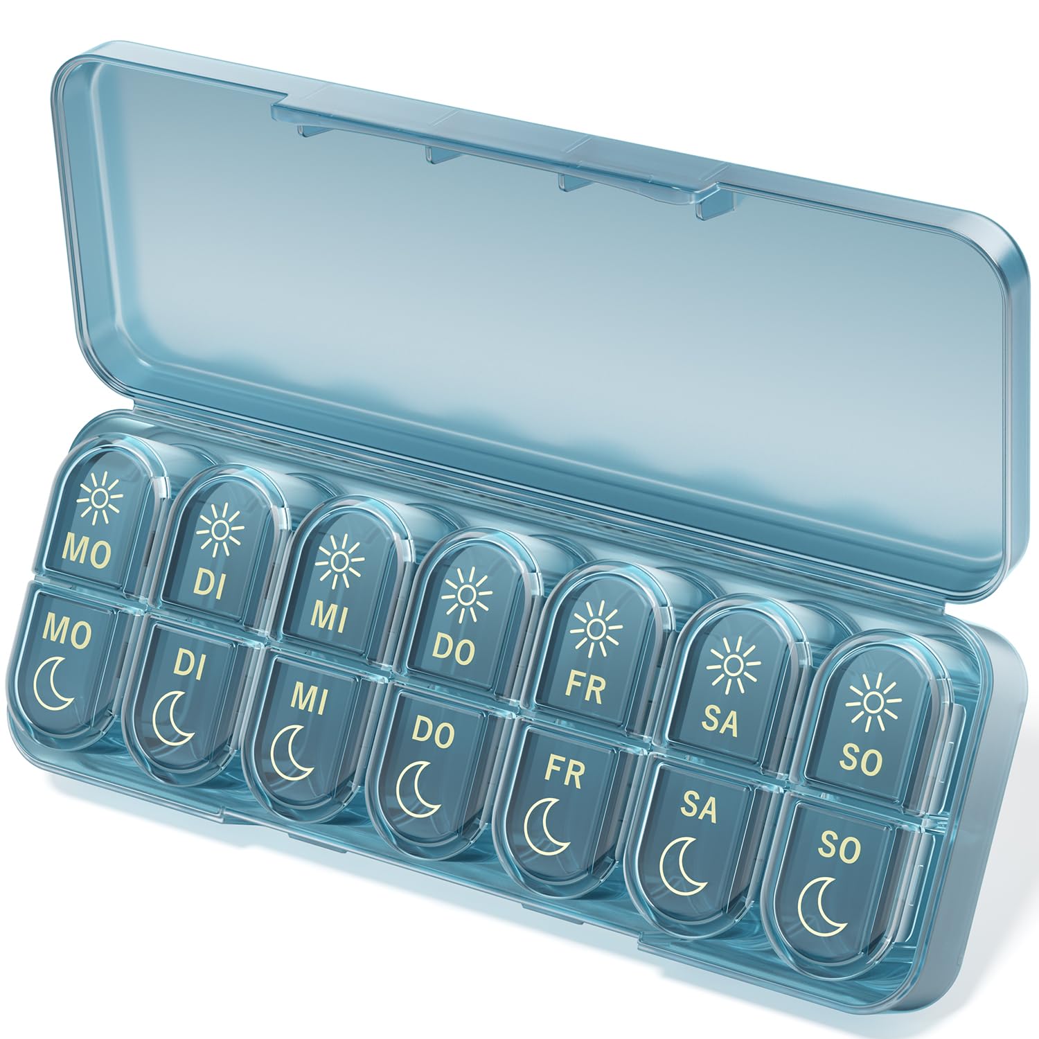 Betife Tablettenbox 7 Tage Morgens Abends, Pillendose Woche 2 Fächer Groß, Medikamentenbox 7 Tage mit Pillenbox Klein für Unterwegs, Tabletten Organizer 14 Tage Tragbare Tablettendose