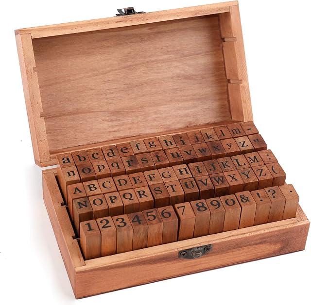 Tosnail 70 Pieces Wooden Rubber Alphabet Letter Stamps Number and Symbol Stamps Set with Storage Box for Scrapbook, Card Making and Arts & Craft