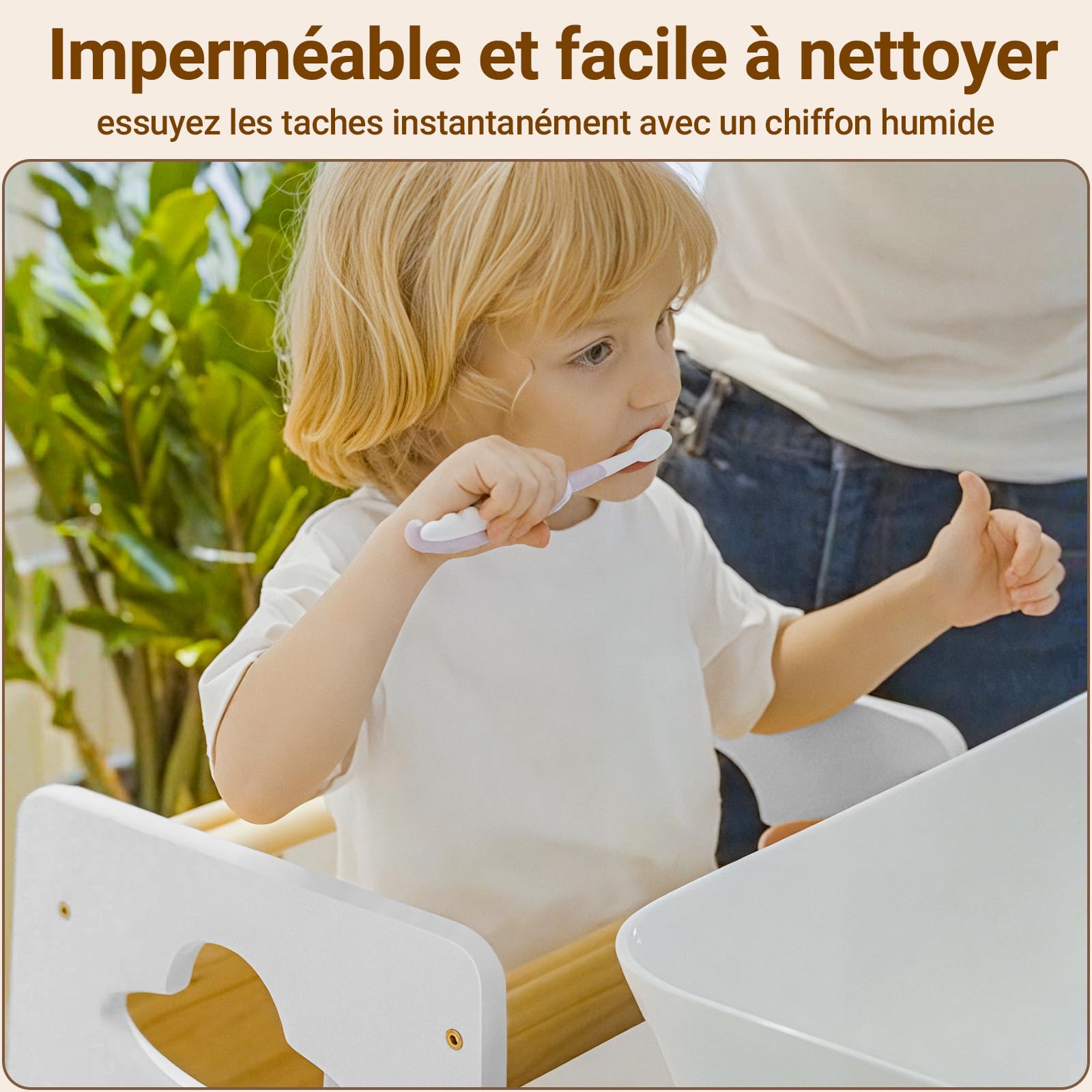 COSYLAND Tour d'apprentissage pour Enfants Bois Hauteur réglable 3 Niveaux 80 cm Blanc Classique Naturel