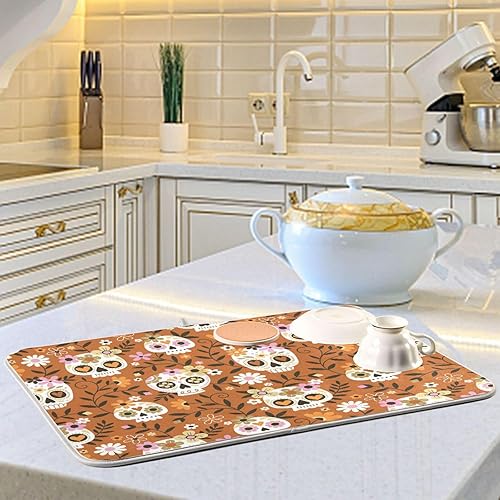 Miniatura 6 de Cute Skull Dish Mat Washnable Absorbent Counter Top Accessories Kitchen Countertop Pad Tapete Para Cocina 16'' x 18''