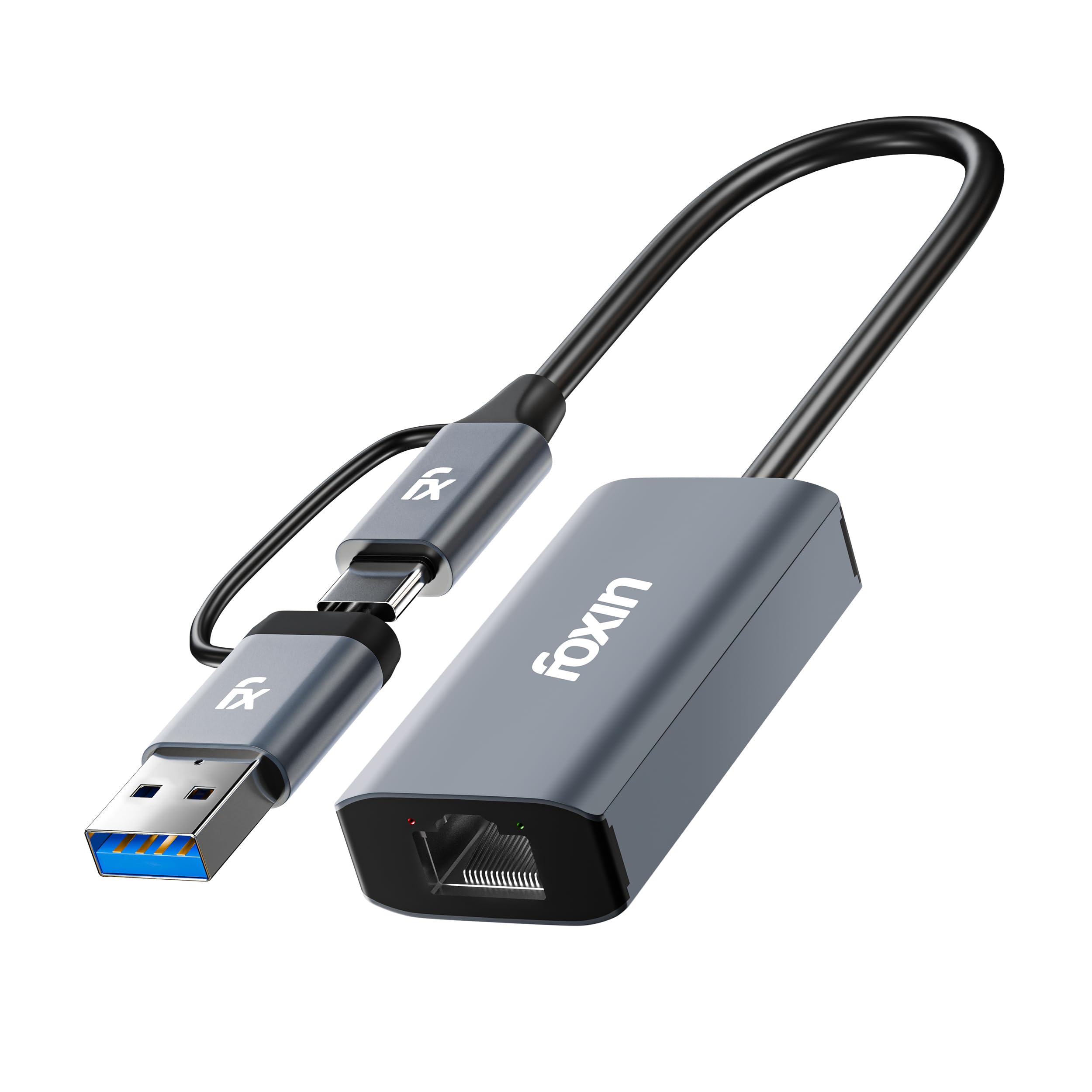 Foxin Metal USB 3.0 & Type-C to LAN Gigabit Ethernet Adapter | Super Speed 1000 Mbps Network LAN Converter | Dual Plug RJ45 LAN Port, Compatible with Laptop, Desktop, Gaming Console | (Grey)-image-10