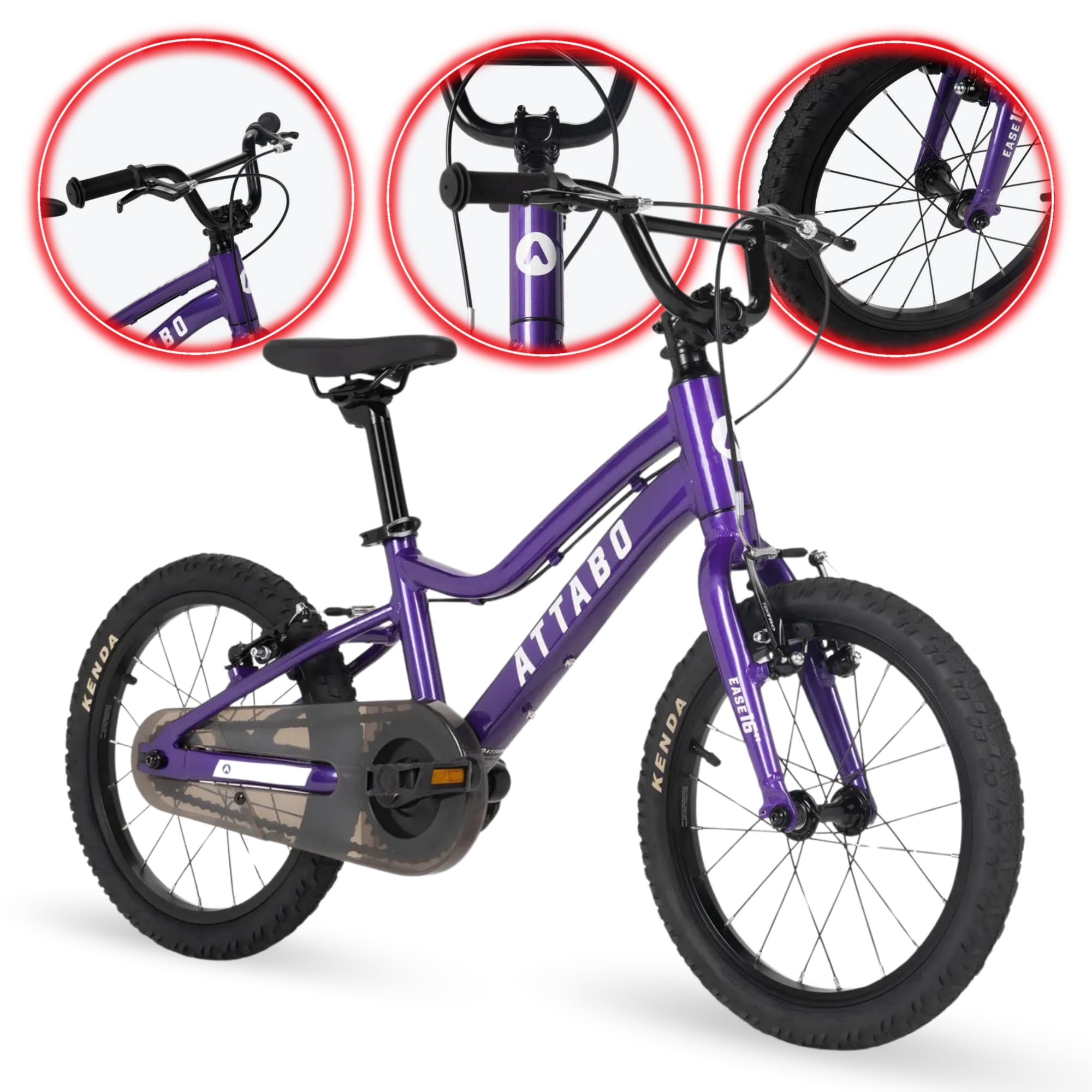 ATTABO Fahrrad Ease 16"" haltbares und ergonomisches Design mit geringem Überhang Ideal für Radfahranfänger Farbe Rot/Blau/Pink/Lila/Silber