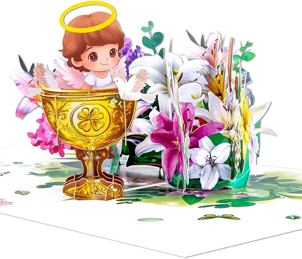 DLYMXGC Christening Girl Pop Up 3D Greeting Cards with Blank Note & Envelope, ideal celebration gift for Baby Shower, Love, Anniversary, Special Moments, Inspirational, Birthday, Holiday, Party