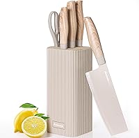 Vista 1 de Astercook Knife Set, 6-Piece Kitchen Knife Set with Block, High Carbon Stainless Steel Ultra Sharp Kitchen Knives, Wood Grain Handle, Dishwasher