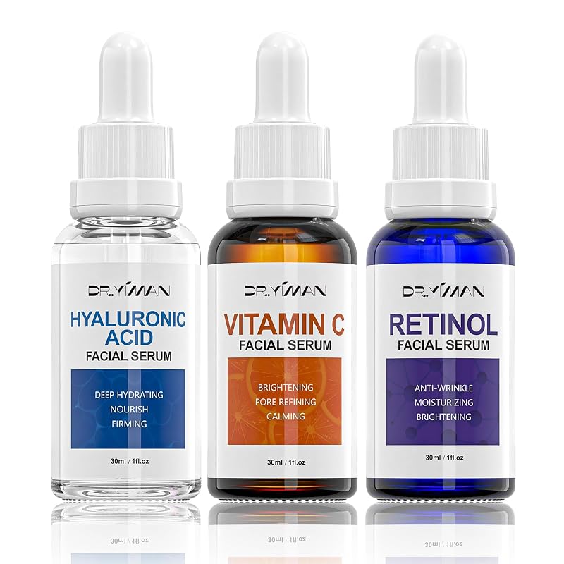 Conjunto de Séruns Faciais DR.YIMAN com Vitamina C, Retinol e Ácido Hialurônico, 3 unidades