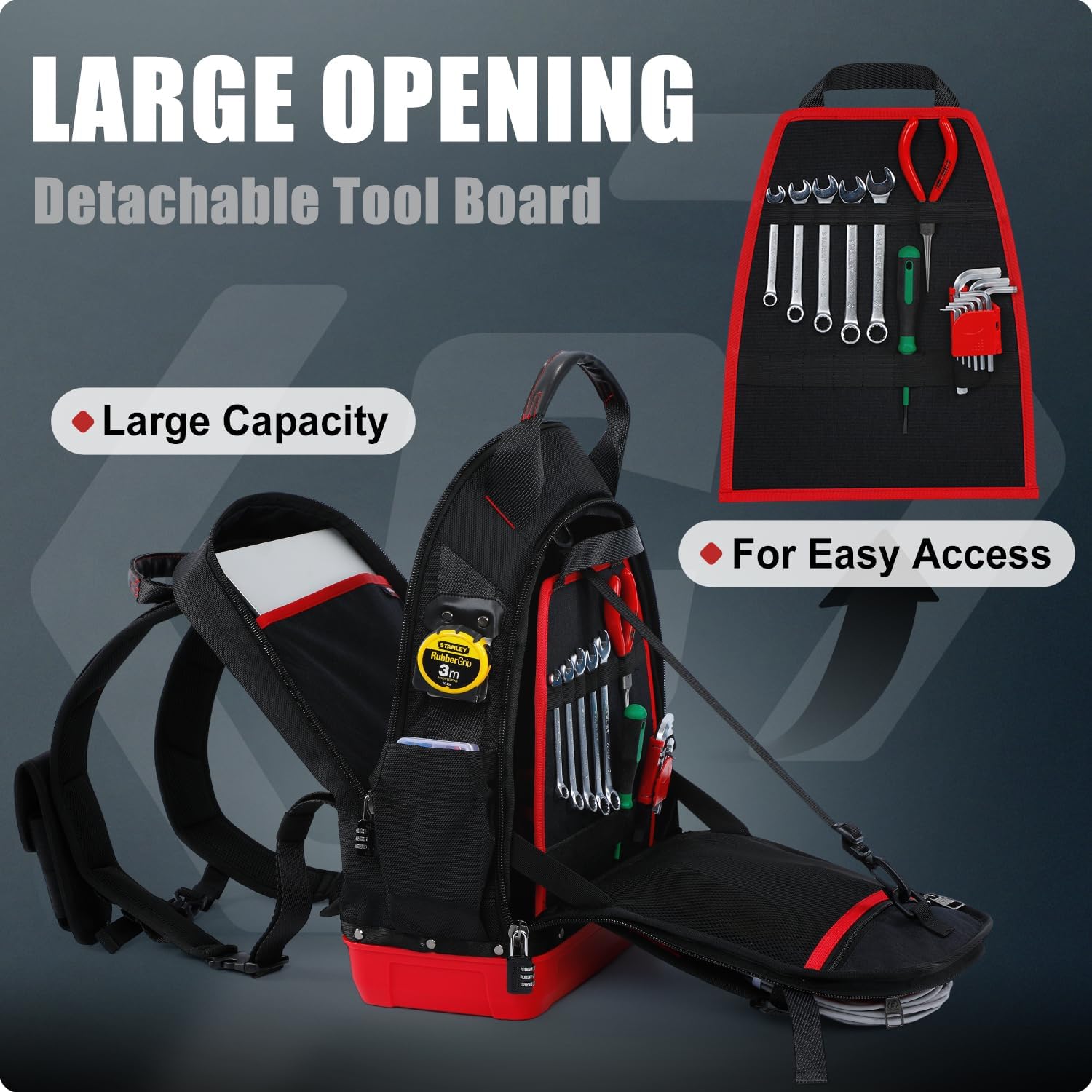 Tool Backpack, Heavy Duty Electrician Backpack with Waterproof Bottom & Laptop Compartment, Durable HVAC/Mechanic/Technicians Backpacks for Tool Organizer