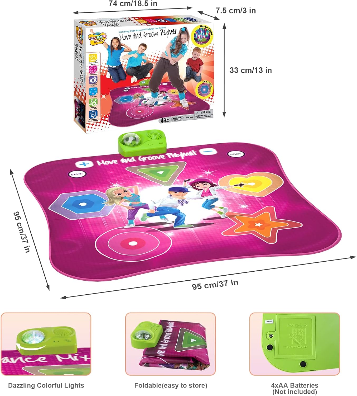 Dance Mat Kids, Light Up Electronic Dance Pad Christmas Birthday Gift Toy for Girl Boy Age 3 4 5 6 7 8 9 10 Year Old Dancing Game with Built-in / External AUX Music LED Disco Lights Adjustable Rhythm : Toys & Games