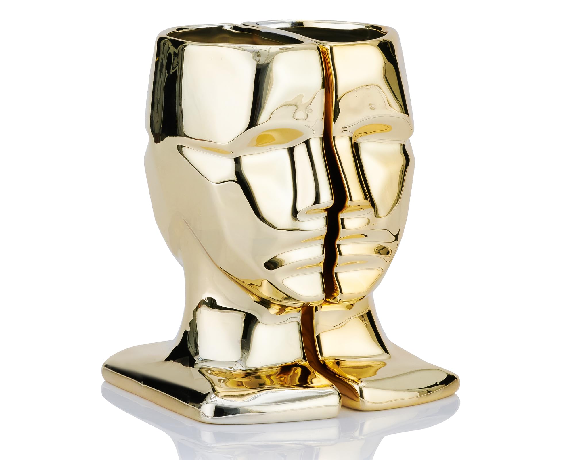 BOIHEGU Shiny Gold Decorative Bookends, 7 inch Multi Face Decorative Flower Vase(Set of 2) Unique Shiny Gold Accent Decorative Bookends Gifts for