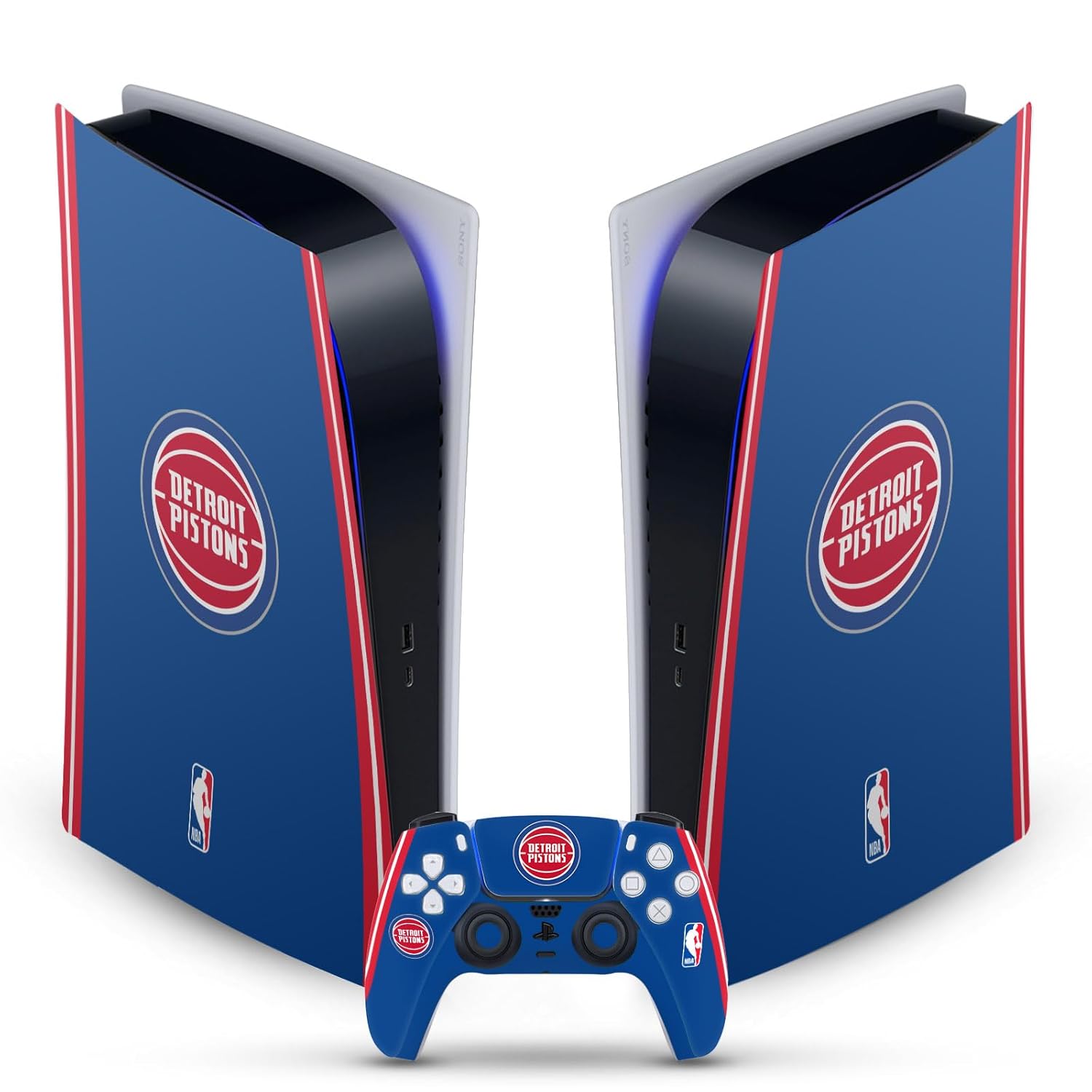 Head Case Designs Officially Licensed NBA Blue Design Detroit Pistons Logo Vinyl Faceplate Gaming Skin Decal Compatible With Sony PlayStation 5 PS5 Digital Edition Console and DualSense Controller