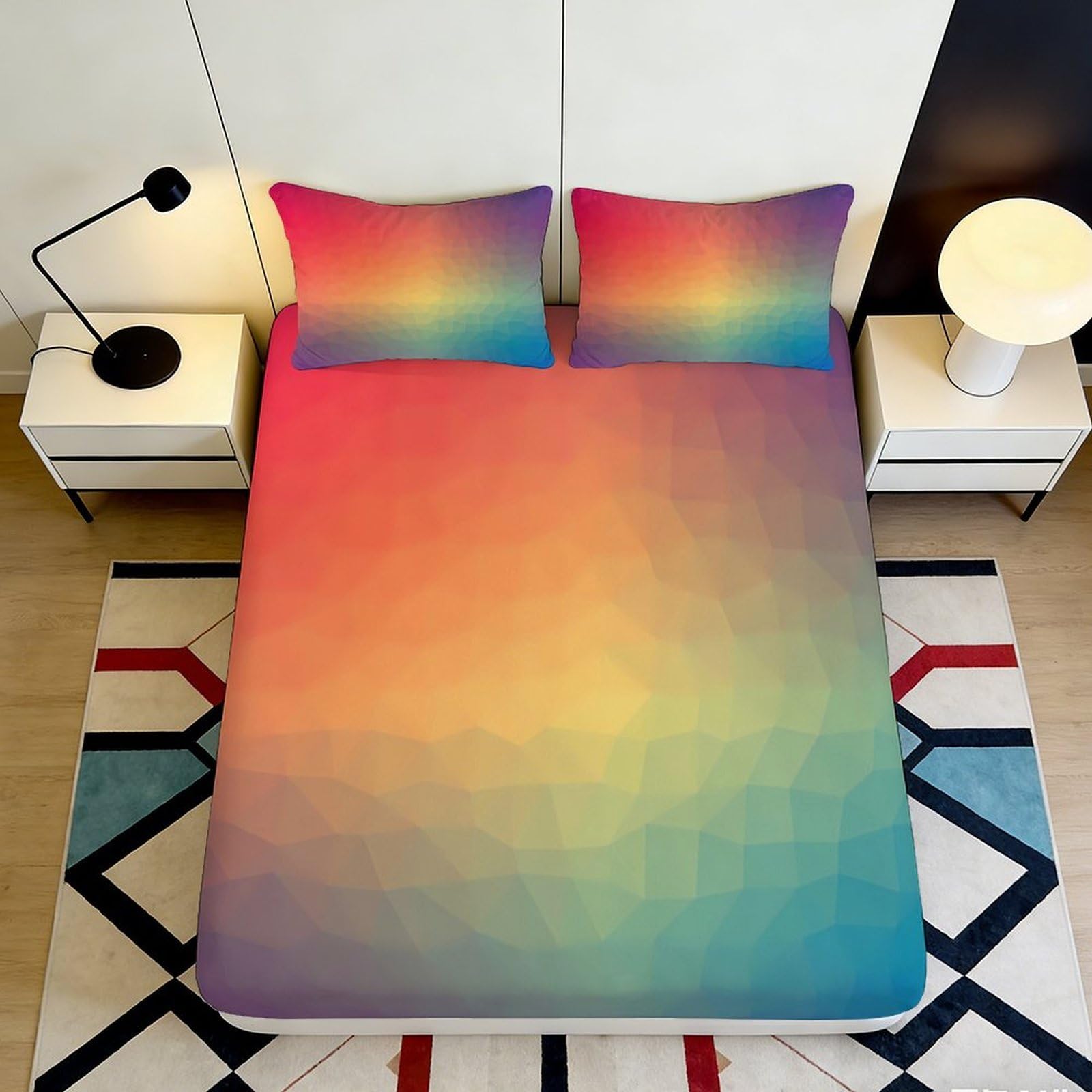 Pnayamiorkfel Style-5 3D Printed Rainbow Gradient Fitted Sheet Microfiber Soft Colorful Mosaic Bed Cover For Bedroom Guest Room Dorm Decor 90X200x25cm