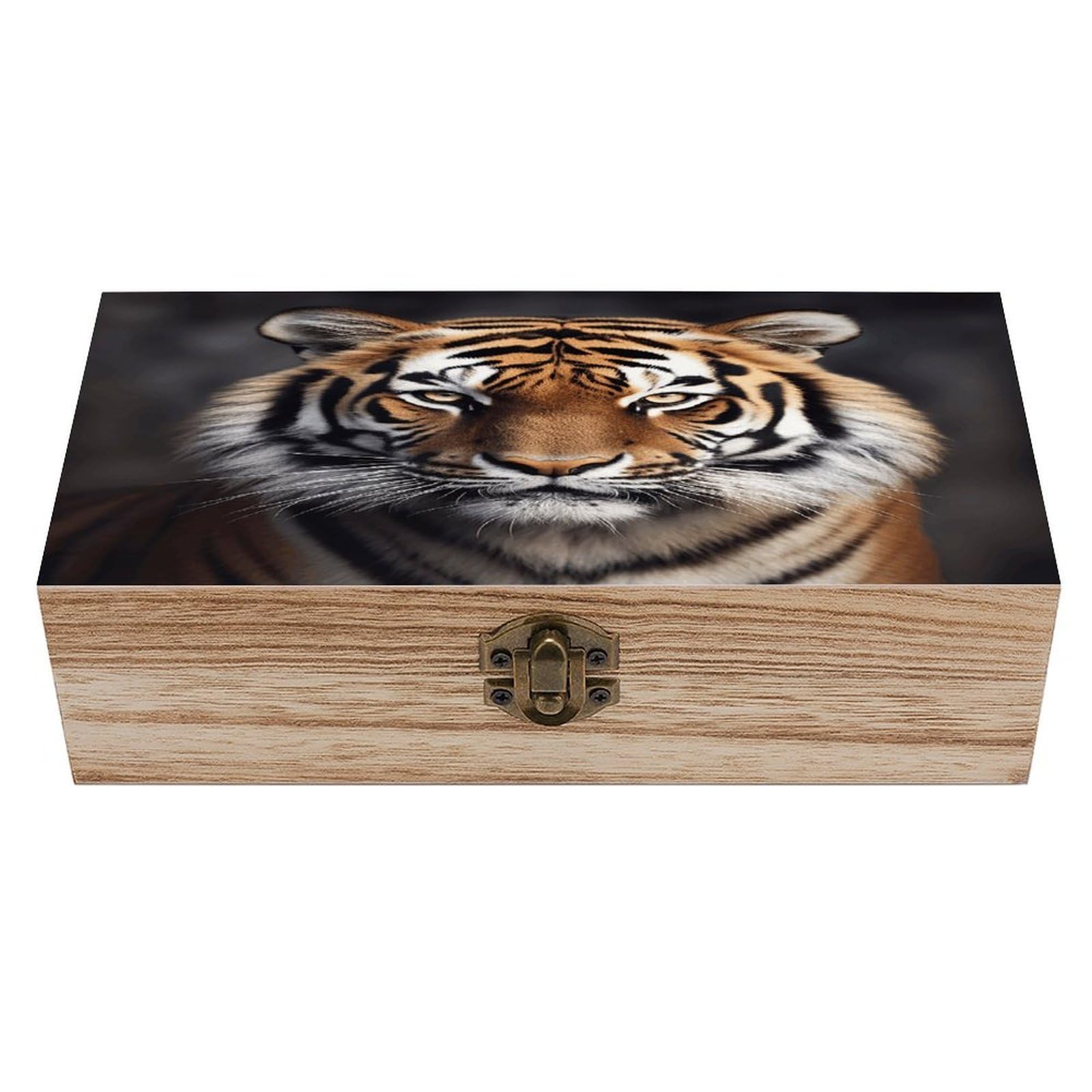 VstaDank Tiger Wooden Storage Box Wooden Keepsake Box with Hinged Lid Exquisite Solid Wood Decorative Jewelry Case Memory Box for Jewelry Photos Letters Crafts Trinkets