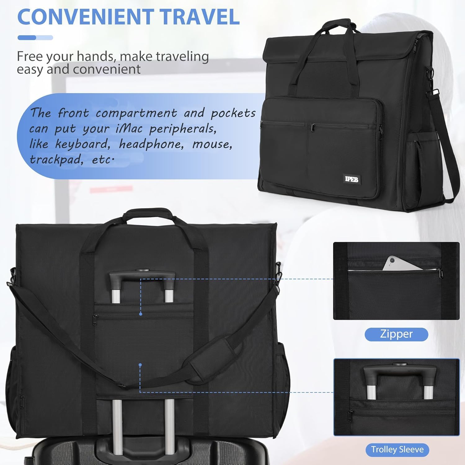 Monitor Carry Case Compatible with 27 Inch iMac Travel Case Padded Monitor Carrying Tote Bag for 27" Desktop Computer Screen TV and Accessories Shipping Storage Box - Image 6