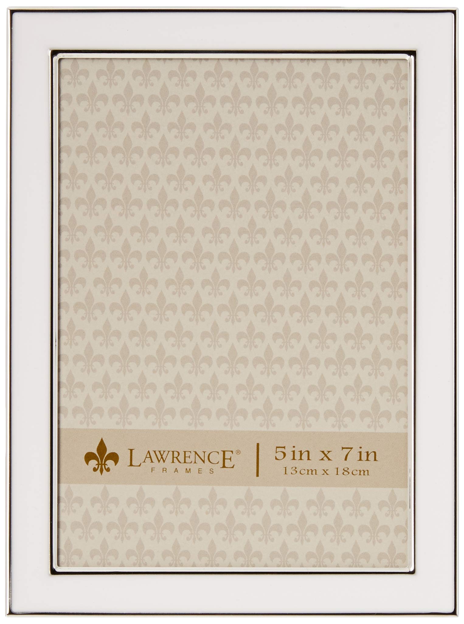 Condition photo showing New/Like New for lawrence frames silver plated metal with white enamel picture frame, white, 5x7