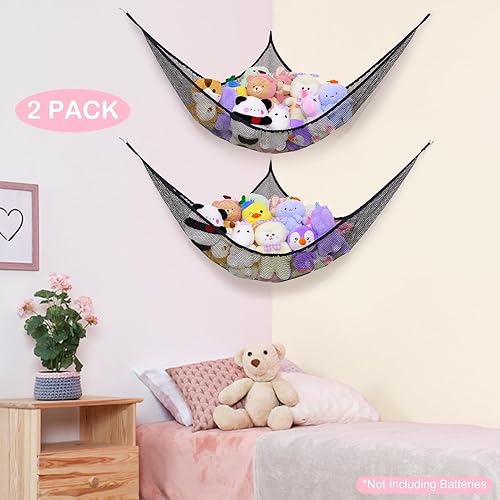 Vista 129 de Basumee Red de animales de peluche o hamaca con luz LED, hamaca de red de juguetes para almacenamiento de animales de peluche, hamacas para Azul