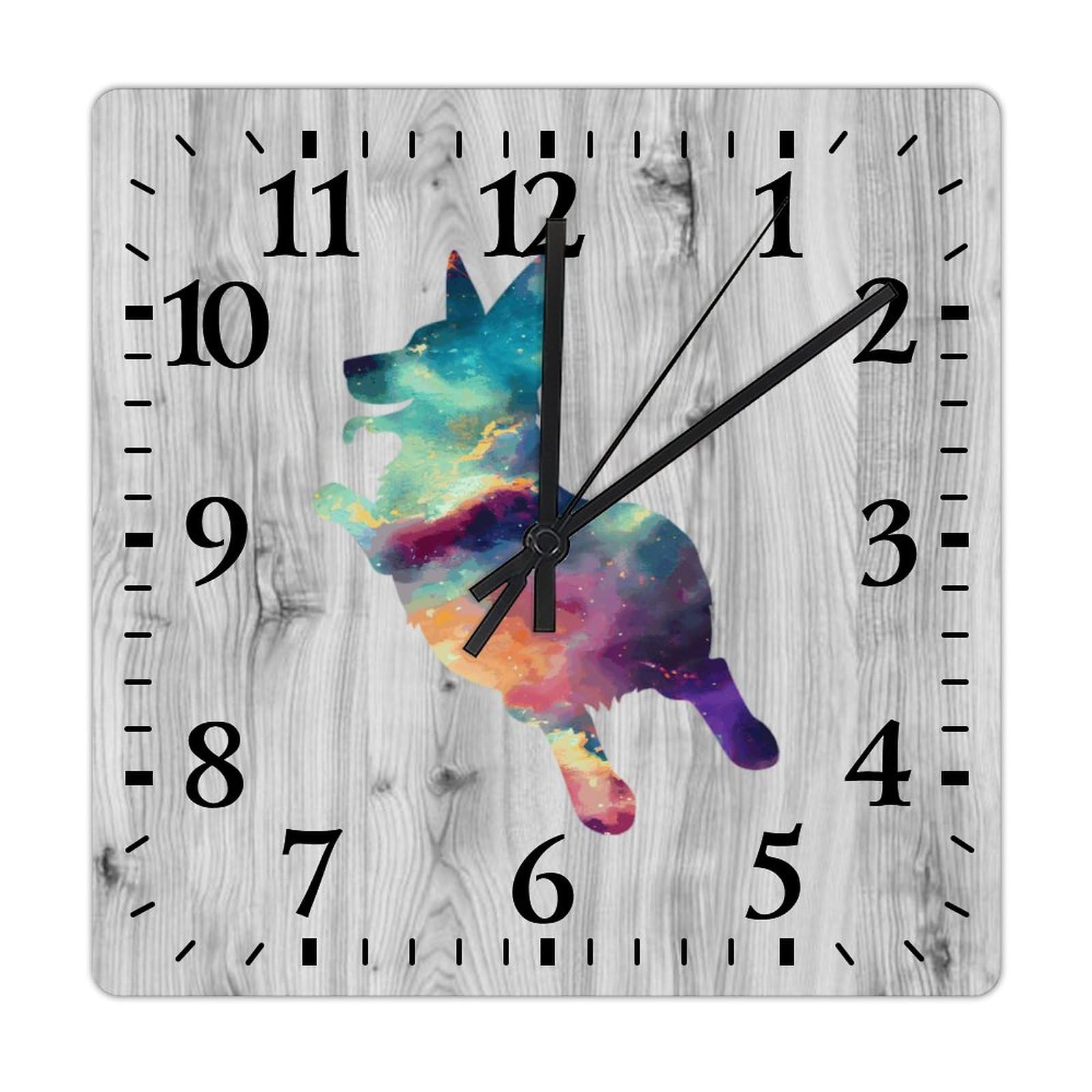 Horloge murale Corgi carrée de 38 cm silencieuse à piles pour une déco de salon