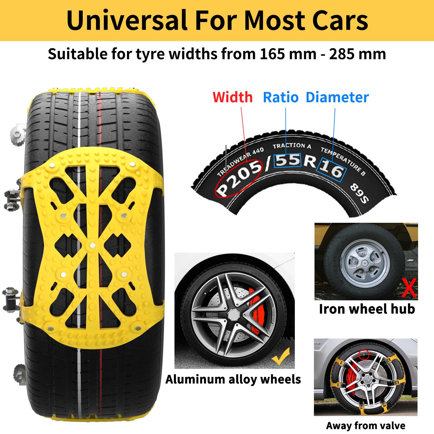 Cadenas coche nieve,adecuadas para neumáticos de 165~265 mm de ancho,6 paquetes de cadenas coche nieve universal,aptas para coches,SUV y ATV,cadena nieve,205 55 r16 215 55 r18 215 65 r16/r17/ r18 etc